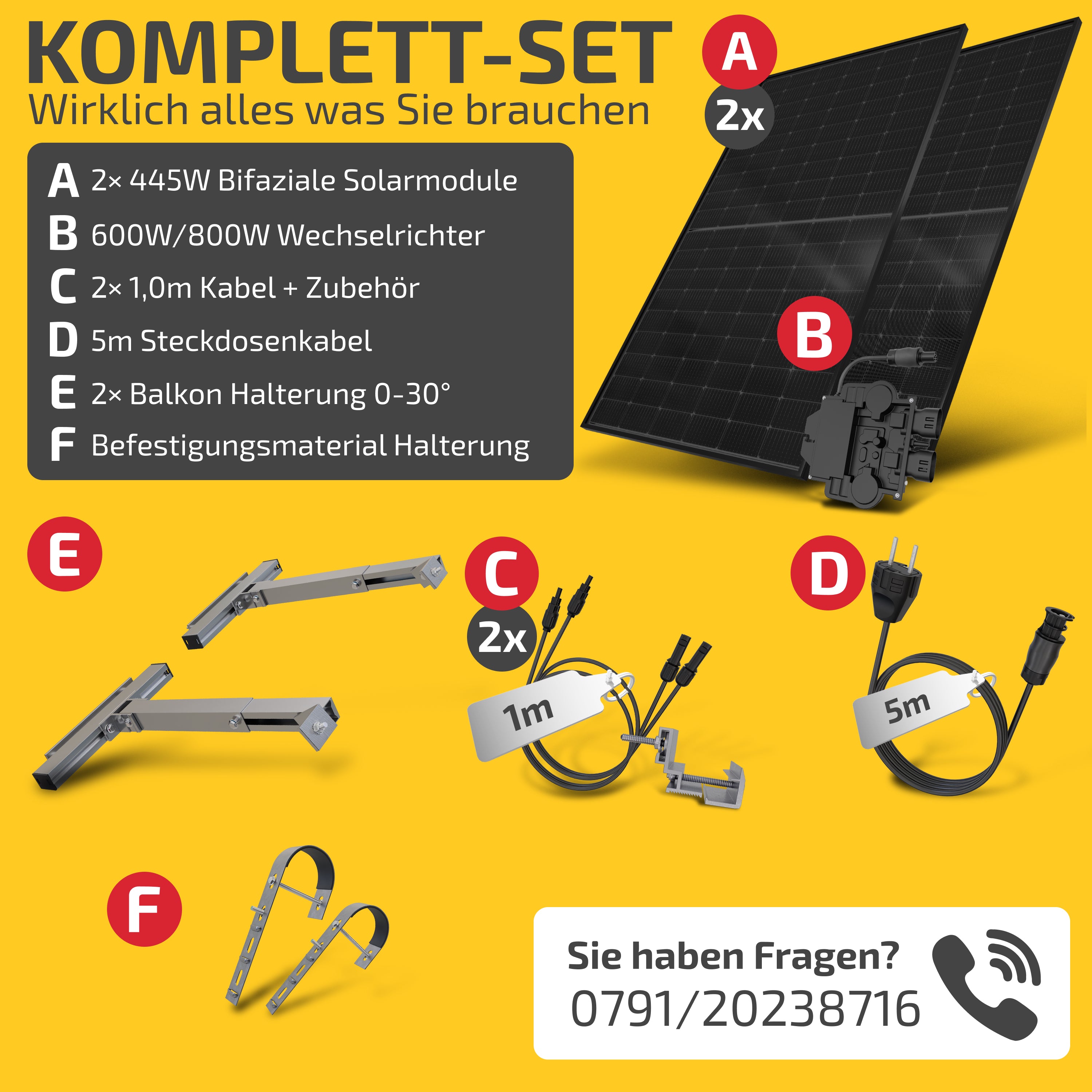 Balkonkraftwerk 850W für Balkon Flach & Aufgeständert (0-30°)