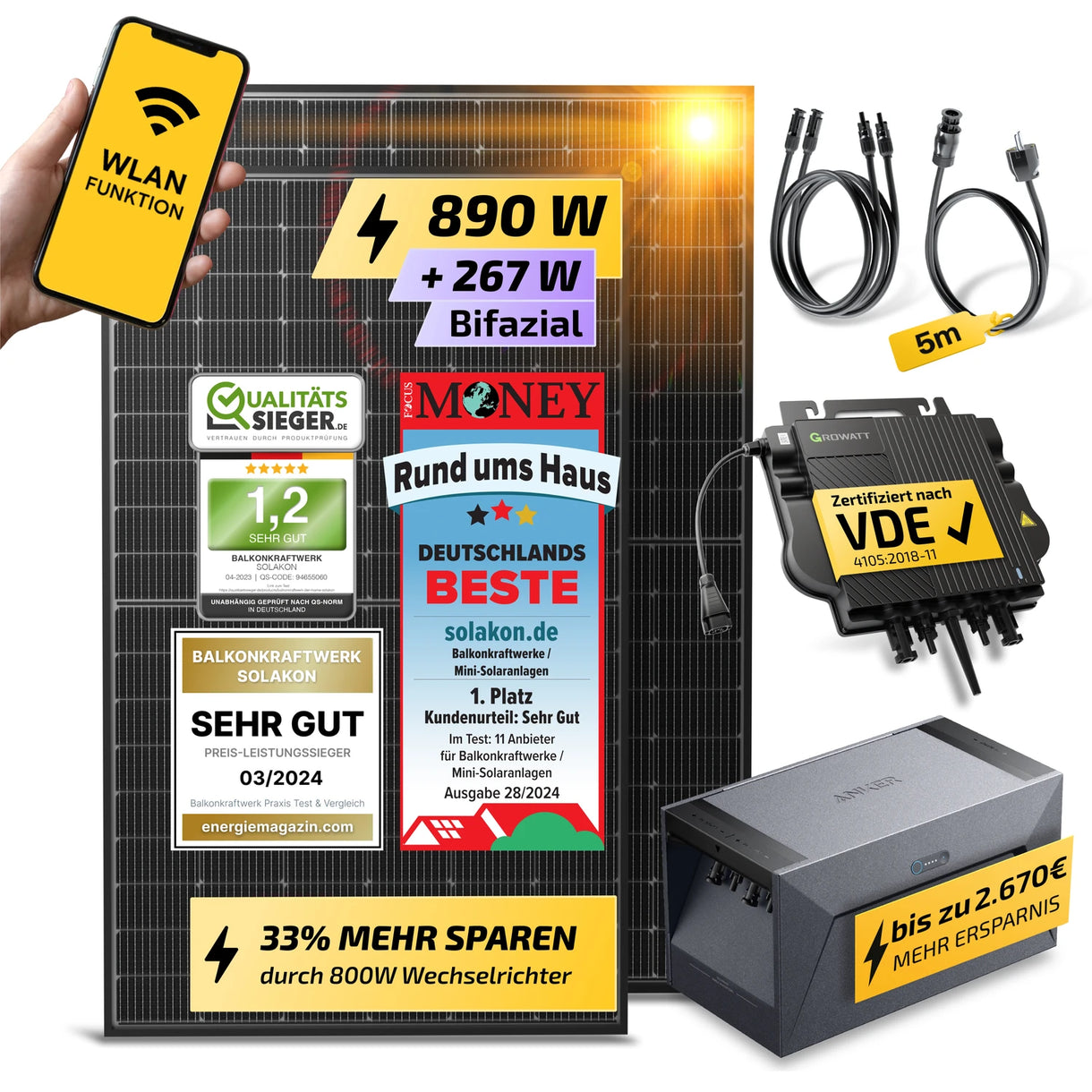 Solakon 900/800W Balkonkraftwerk (ohne Halterung)