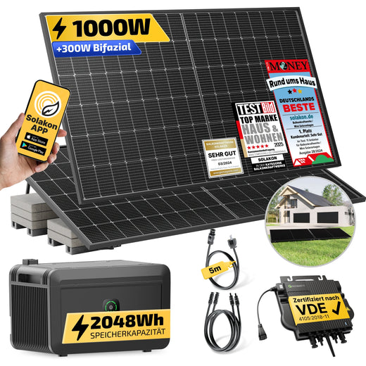 Solakon onBasic 1000W Balkonkraftwerk mit Growatt Noah 2000 Speicher