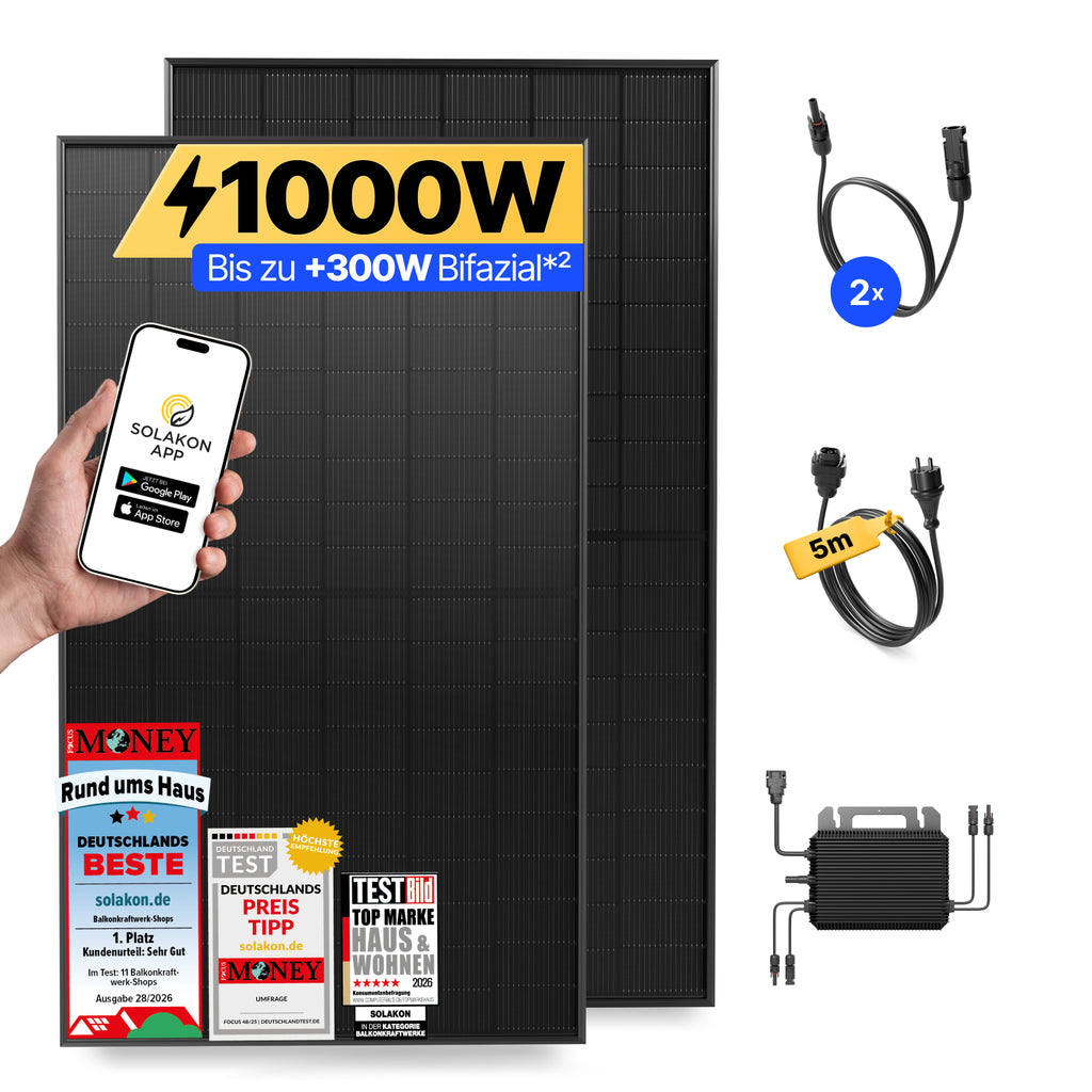 onBasic: 1000 Watt Balkonkraftwerk ohne Halterung / ohne Speicher / 5m