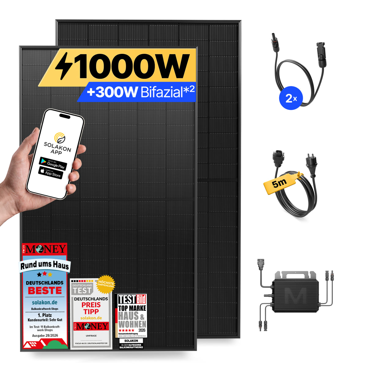 Solakon onBasic 1000 W Balkonkraftwerk-Set mit zwei bifazialen Modulen