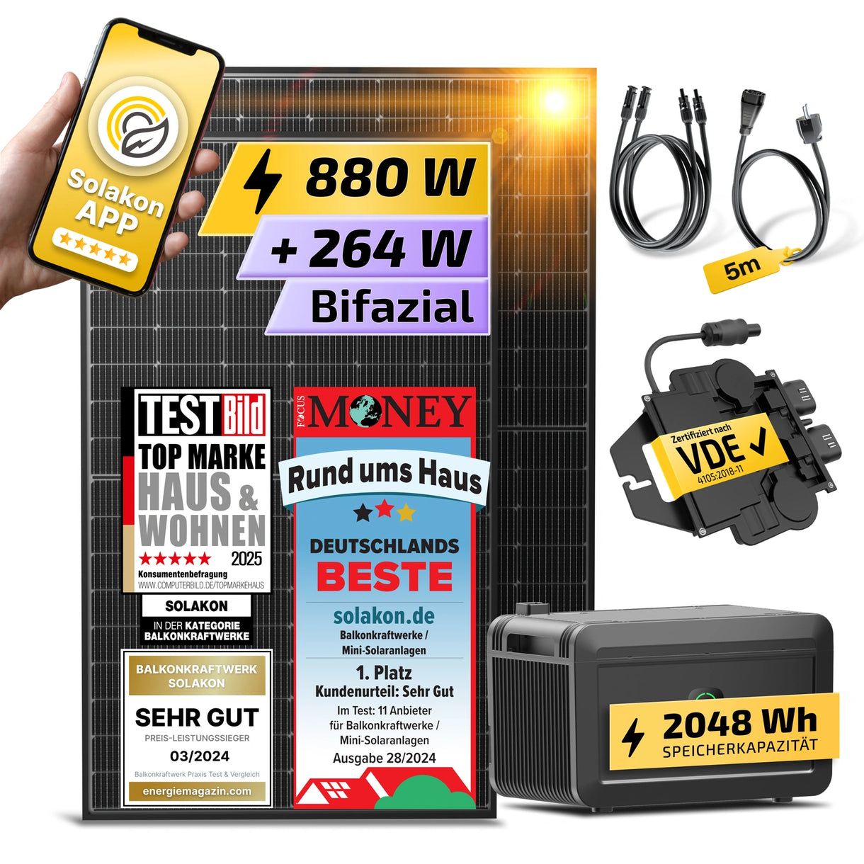 Solakon onLite 880W Balkonkraftwerk mit Growatt Noah 2000 Speicher