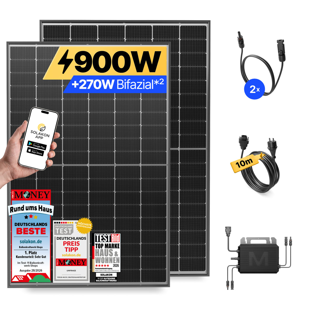 Solakon ONE 900W Balkonkraftwerk-Komplettset mit Speicher und zwei bifazialen Solarmodulen