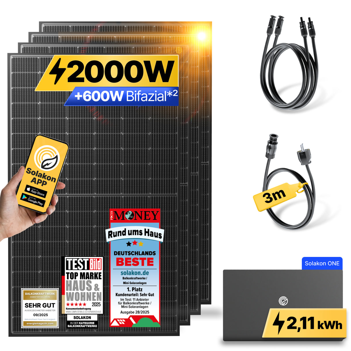 Solakon onPower 2000W Balkonkraftwerk mit Solakon ONE Speicher (2,11 kWh)
