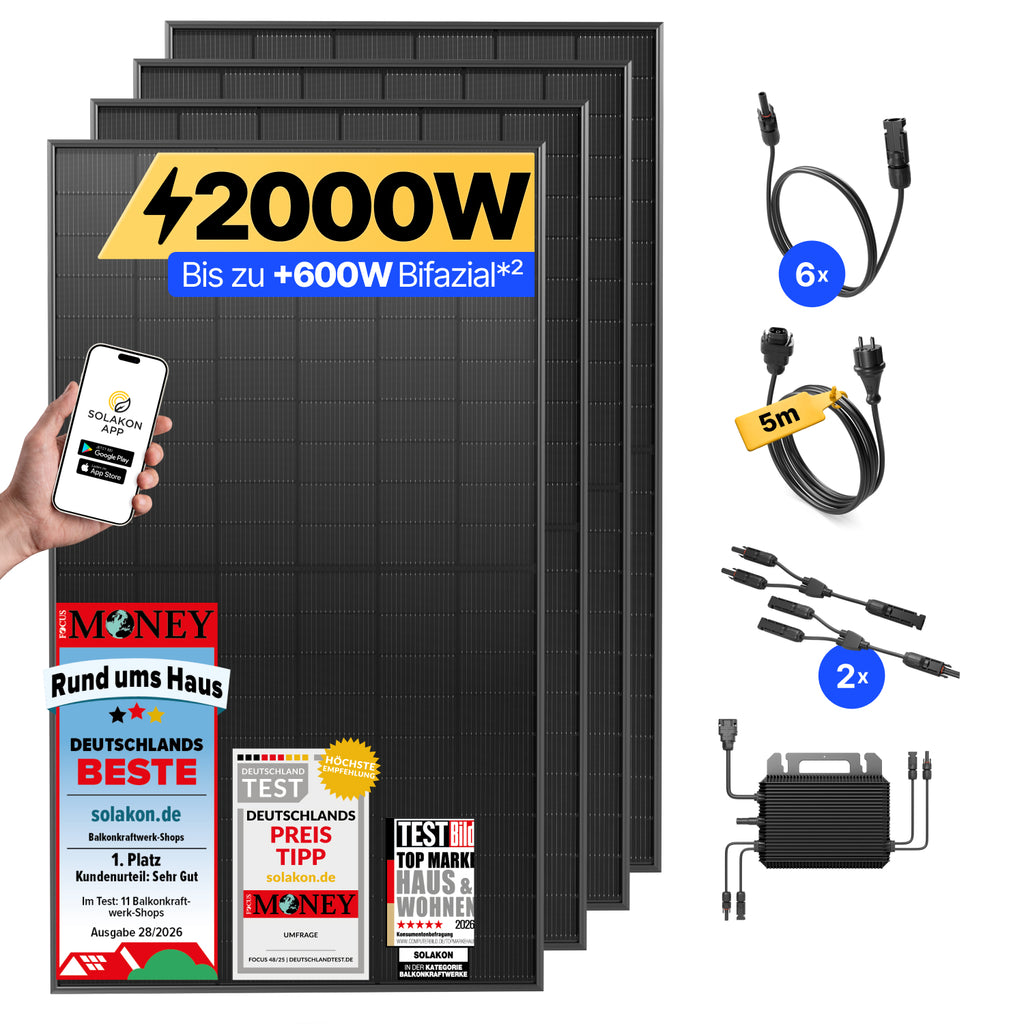 onPower: 2000 Watt Balkonkraftwerk ohne Halterung / ohne Speicher / 5m