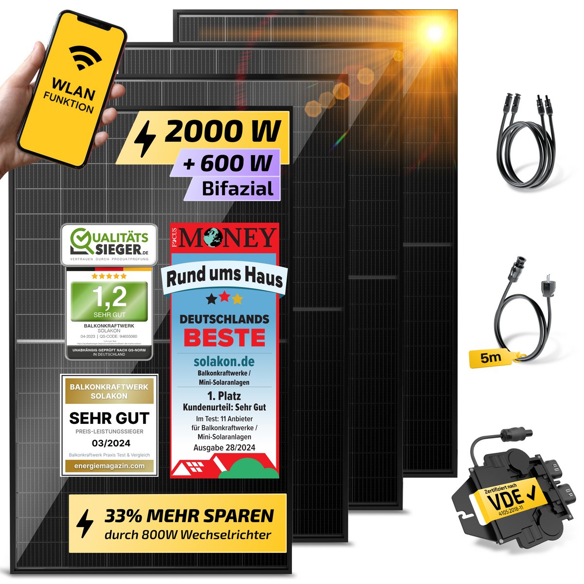 Solakon 2000/800W Balkonkraftwerk (ohne Halterung)